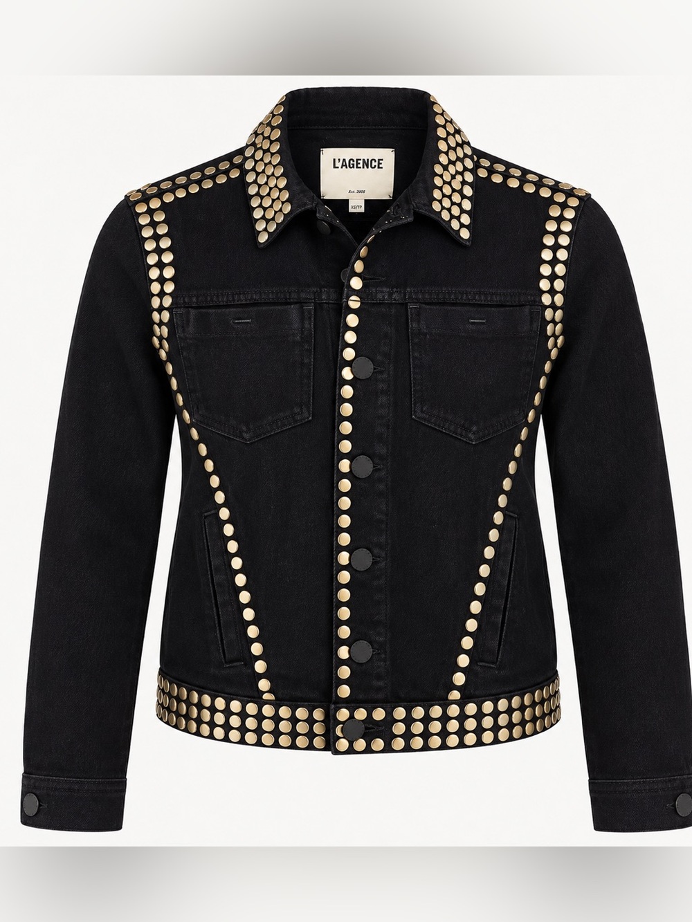 L'Agence Celine Studded Black Cropped Button Front Western Jacket Made USA Sz XS - Picture 4 of 14